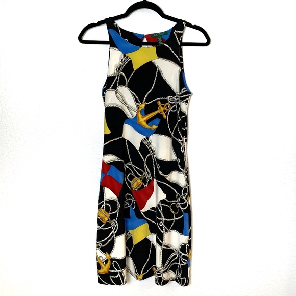 Lauren Ralph Lauren Dress Medium Nautical Flag & Rope Print Preppy Beachy - Picture 1 of 12